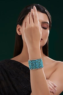Oxidised Silver Finish Blue Stone Bracelet In Sterling Silver