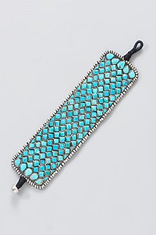 Oxidised Silver Finish Blue Stone Bracelet In Sterling Silver