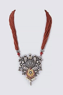 Oxidised Silver Finish Long Pendant Necklace In Sterling Silver