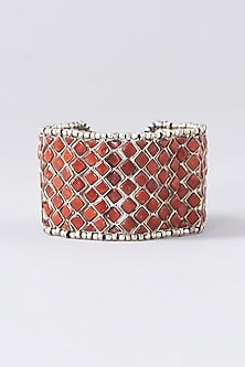 Oxidised Silver Finish Red Stone Bracelet In Sterling Silver