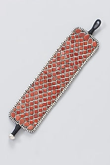 Oxidised Silver Finish Red Stone Bracelet In Sterling Silver