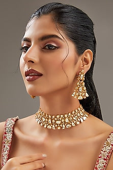 Gold Plated Moissanite Polki Choker Necklace Set