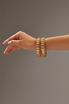 Gold Finish Moissanite Polki Bangles (Set of 2)