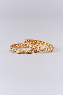 Gold Finish Moissanite Polki Bangles (Set of 2)