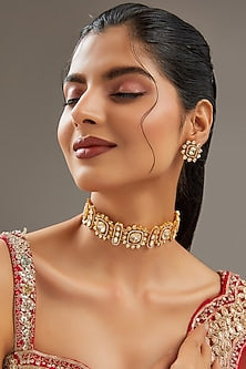 Gold Plated Moissanite Polki Choker Necklace Set