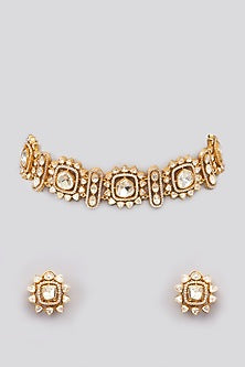 Gold Plated Moissanite Polki Choker Necklace Set