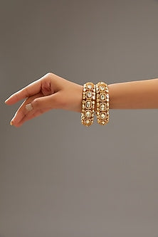 Gold Finish Moissanite Polki Bangles (Set of 2)