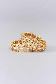 Gold Finish Moissanite Polki Bangles (Set of 2)