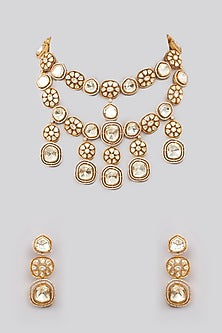 Gold Plated Moissanite Polki Layered Necklace Set