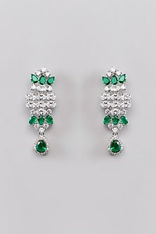White Finish Faux Diamond & Emerald Choker Necklace Set