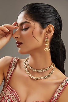 Gold Plated Moissanite Polki Layered Necklace Set