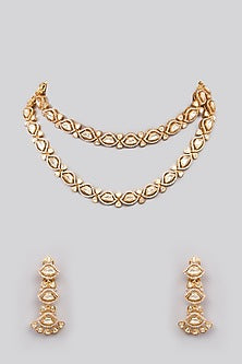 Gold Plated Moissanite Polki Layered Necklace Set