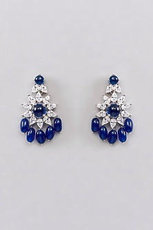 White Finish Faux Diamond & Sapphire Long Necklace Set