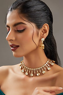 Gold Plated Moissanite Polki Necklace Set