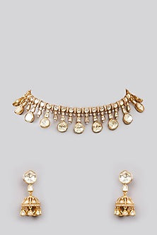 Gold Plated Moissanite Polki Necklace Set