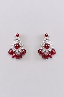 White Finish Faux Diamond & Ruby Long Necklace Set