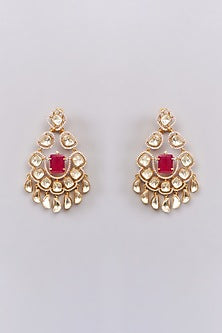 Gold Plated Moissanite Polki & Red Stone Necklace Set