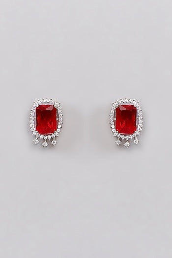 White Finish Faux Diamond & Ruby Choker Necklace Set