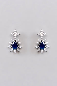 White Finish Faux Diamond & Sapphire Layered Necklace Set
