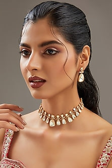 Gold Plated Moissanite Polki Choker Necklace Set