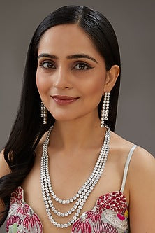 White Finish Diamond Layered Necklace Set