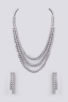 White Finish Diamond Layered Necklace Set