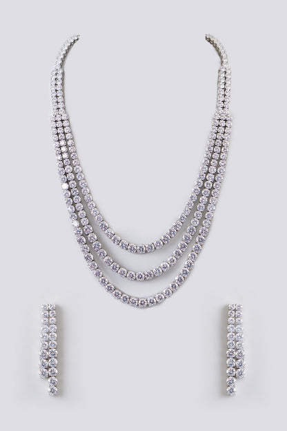 White Finish Diamond Layered Necklace Set