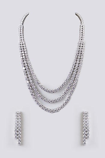 White Finish Diamond Layered Necklace Set