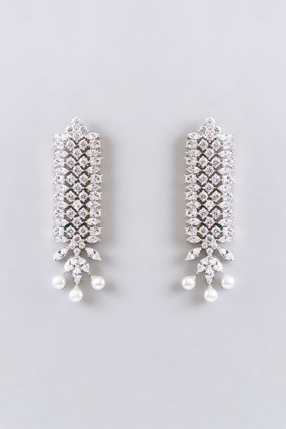 White Finish Faux Diamond & Pearl Choker Necklace Set