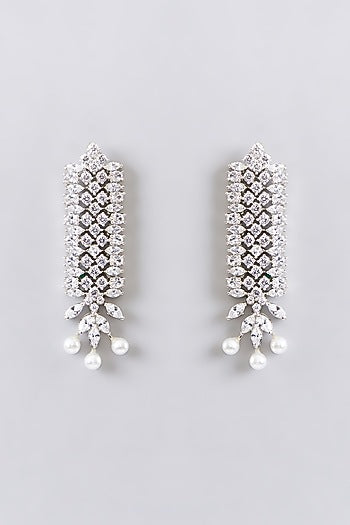 White Finish Faux Diamond & Pearl Choker Necklace Set