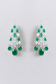 White Finish Diamond & Emerald Stone Layered Necklace Set
