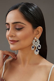 White Finish Synthetic Sapphire Dangler Earrings