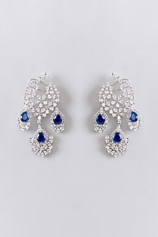 White Finish Synthetic Sapphire Dangler Earrings