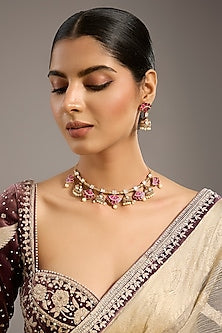 Two Tone Kundan Polki & Pink Stone Necklace Set