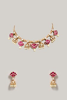 Two Tone Kundan Polki & Pink Stone Necklace Set