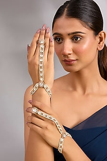 Gold Finish Kundan Polki Hathphool (Set Of 2)