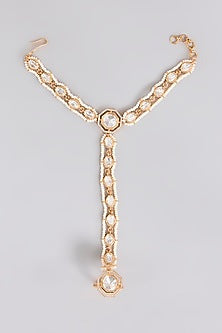 Gold Finish Kundan Polki Hathphool (Set Of 2)