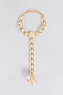 Gold Finish Kundan Polki Hathphool (Set Of 2)