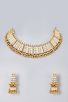 Gold Plated Kundan Polki & Beaded Necklace Set