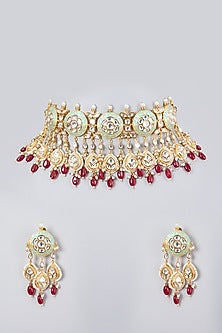 Gold Plated Kundan Polki & Pearl Choker Necklace Set