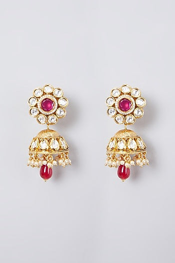 Gold Plated Kundan Polki & Ruby Choker Necklace Set