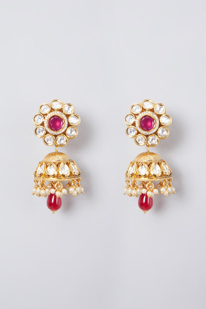 Gold Plated Kundan Polki & Ruby Choker Necklace Set