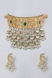 Gold Plated Kundan Polki & Pearl Choker Necklace Set