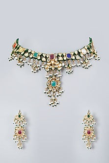 Gold Plated Kundan Polki & Pearl Necklace Set