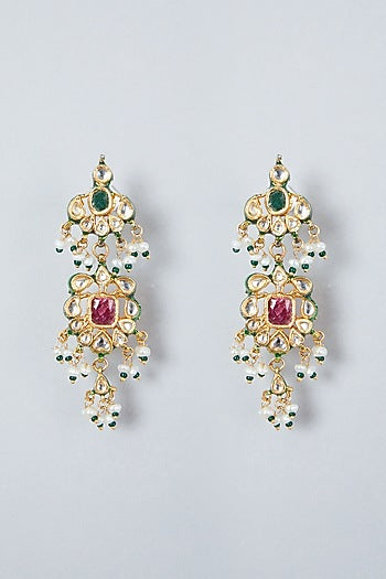 Gold Plated Kundan Polki & Pearl Necklace Set