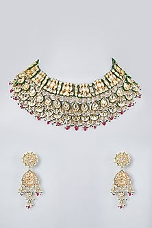 Gold Plated Kundan Polki & Ruby Stone Necklace Set