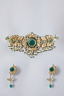 Gold Plated Pearl & Kundan Polki Choker Necklace Set