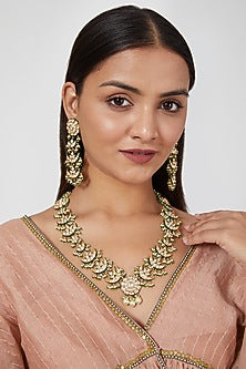 Gold Plated Kundan Polki & Pearl Long Necklace Set