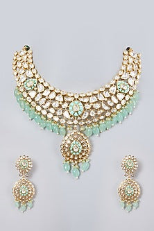 Gold Plated Kundan Polki & Beaded Necklace Set