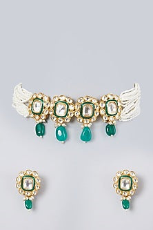 Gold Plated Kundan Polki & Pearl Choker Necklace Set